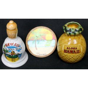 3 Hawaii Mini Souvenirs Magnet Sunset Pineapple Vase 50th State Bell Travel USA